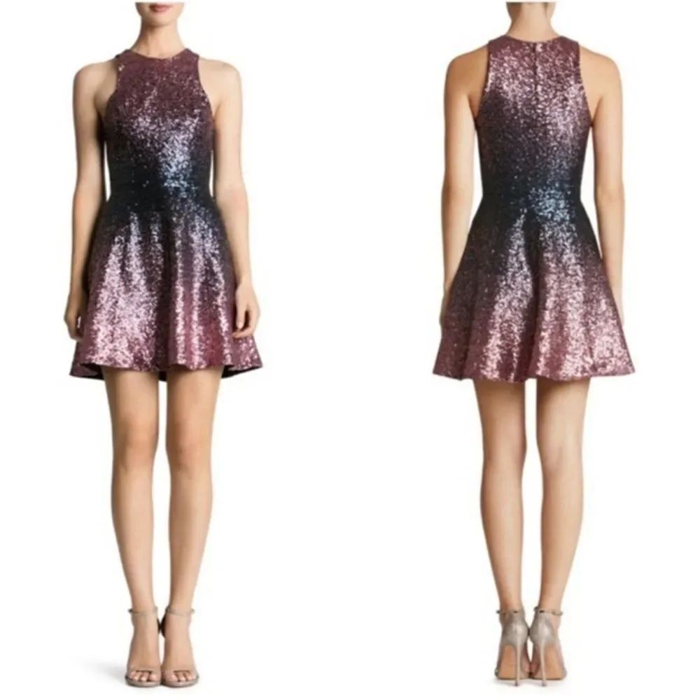 Dress The Population Andi Sequined Dress XS Ombré Navy Blue Rose Fit & Flare